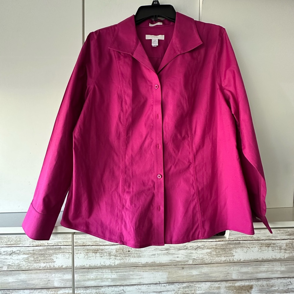 💗 Chico’s Fuchsia Pink Button Front Cotton Shirt Size 2 US 12/14